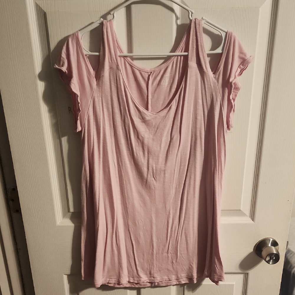Lane Bryant Pink Ruffled Cut Out Blouse
